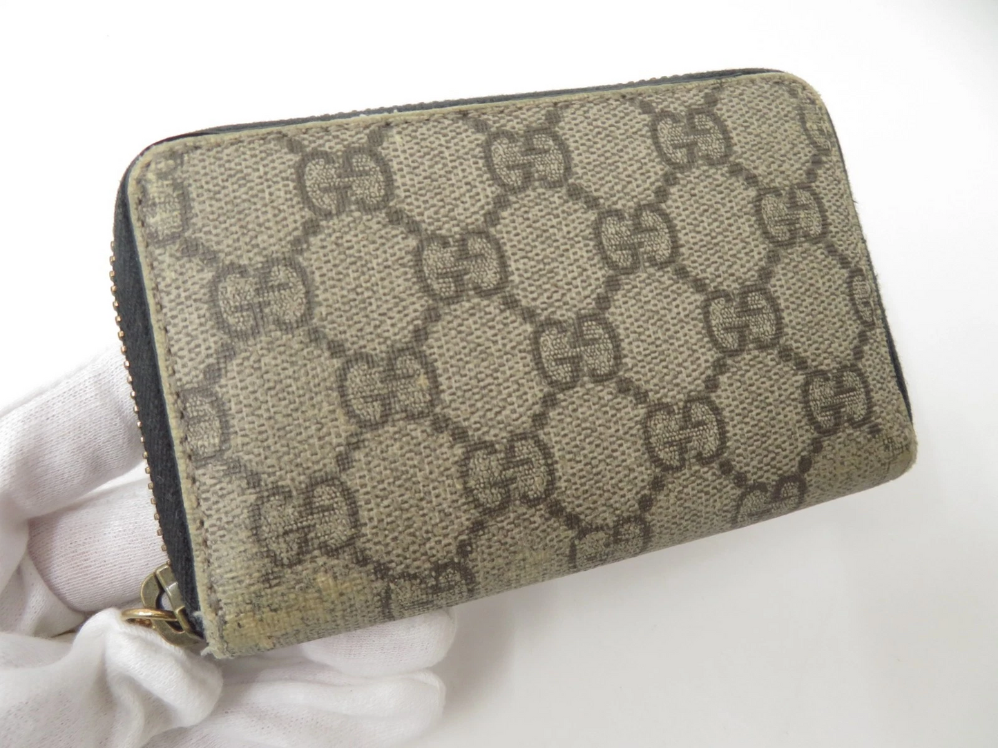 Auth GUCCI GG  Supreme PVC Zip Around Compact Zippy Wallet I#52708
