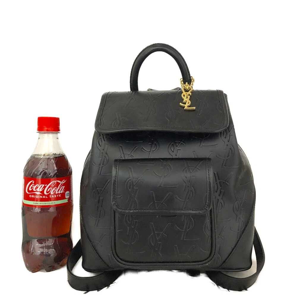 $2150 Yves Saint Laurent Cassandra Embossed Leather Backpack Black