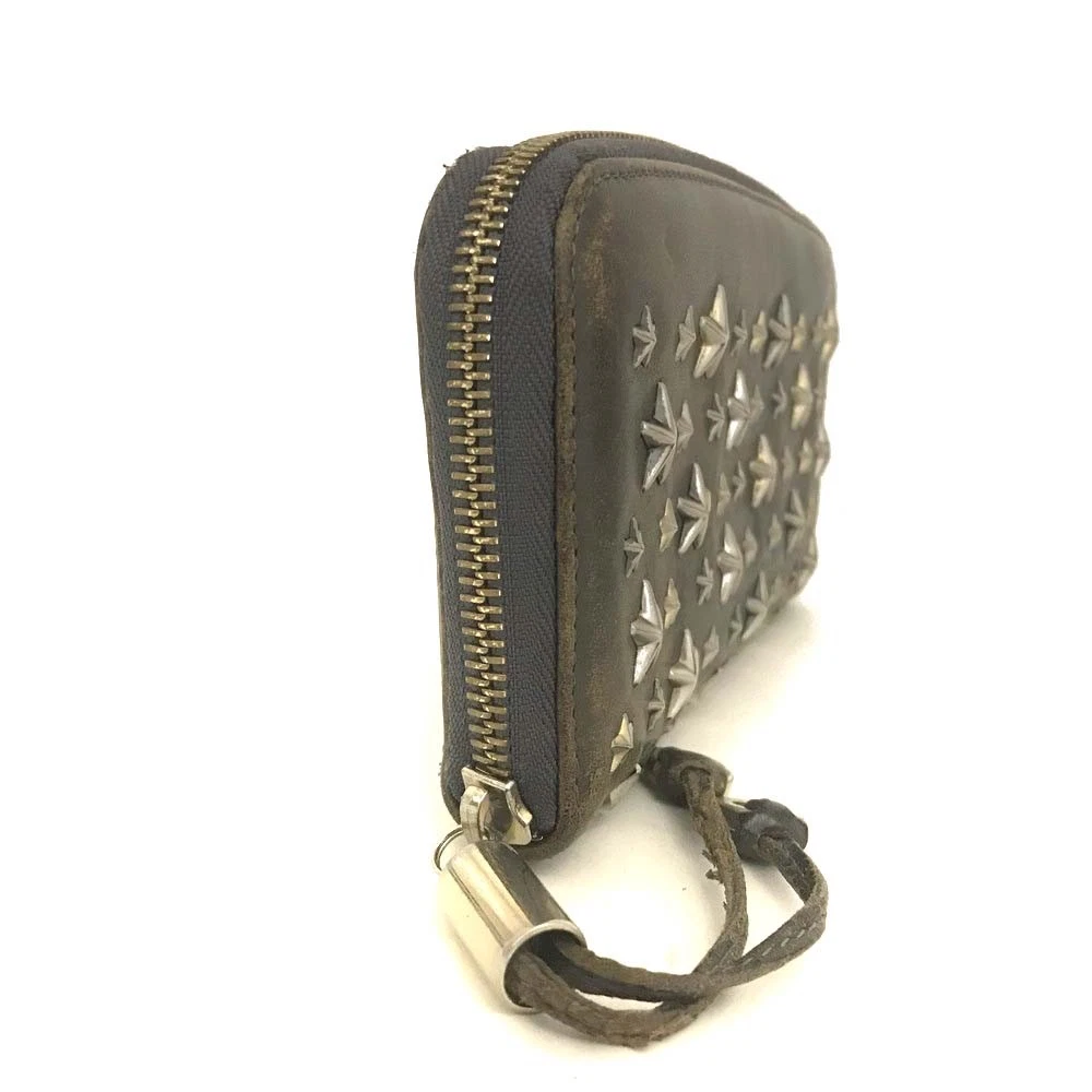 Jimmy Choo Filipa Star Studded Leather Zip Around Long Wallet Gray