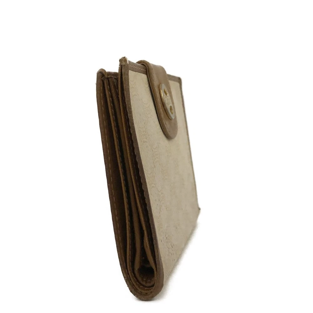 $515 CELINE Macadam Coated Canvas Bifold Wallet Beige White