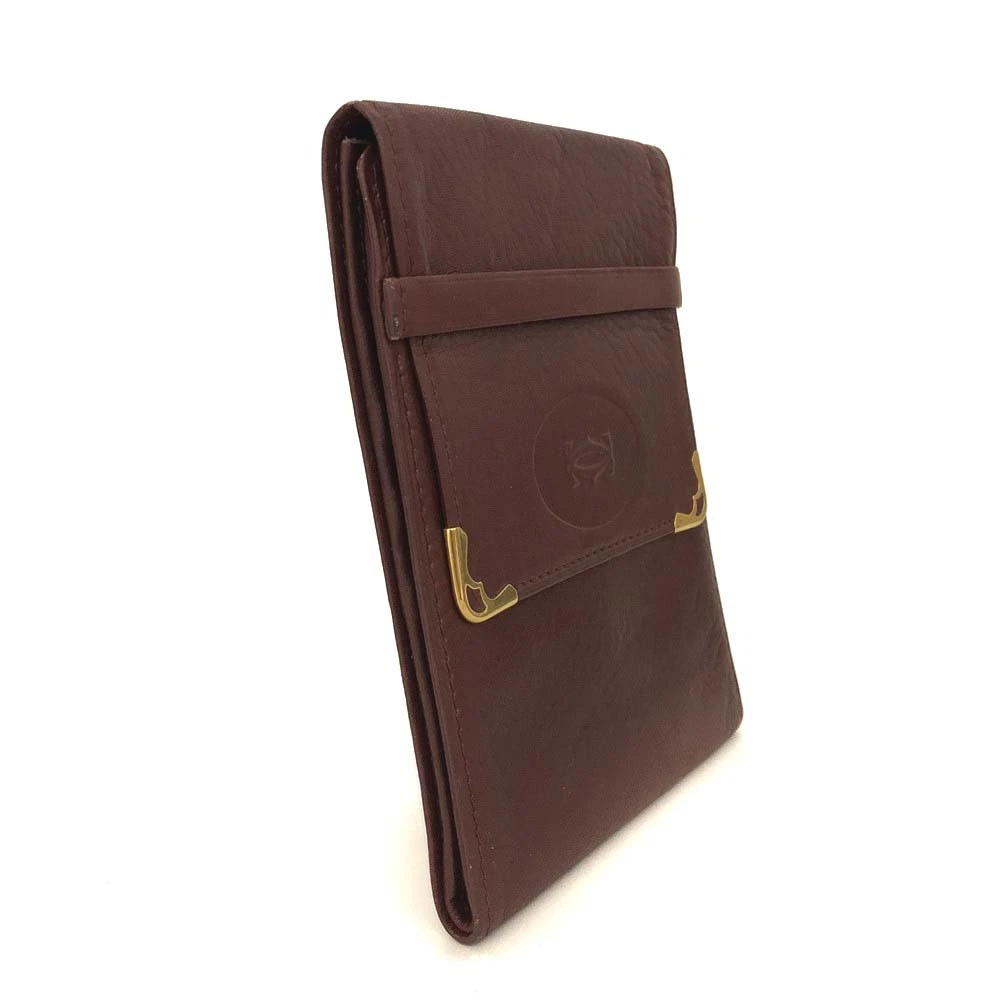 Must de Cartier Leather Trifold Wallet Purse Bordeaux