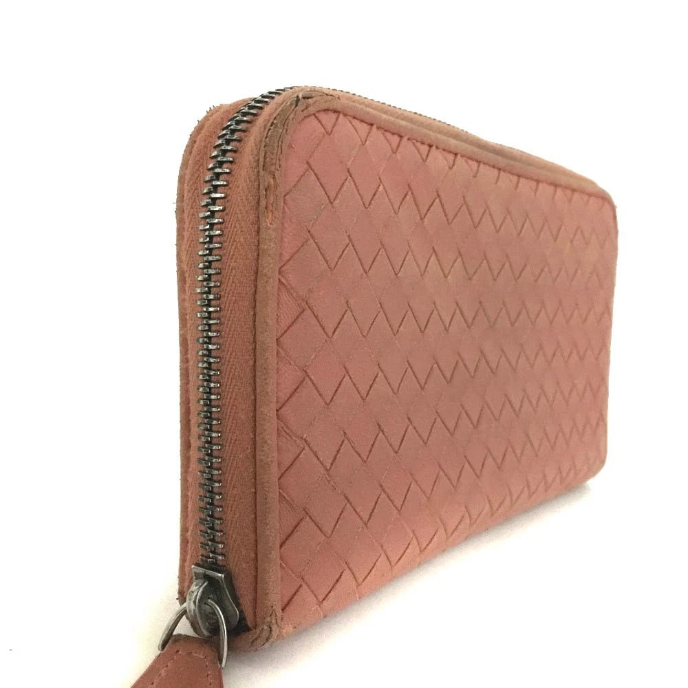 $980 Bottega Veneta Intrecciato Lambskin Zip Around Wallet Pink