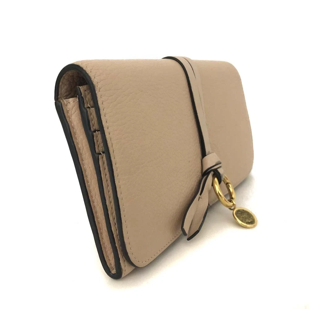 $535 Chloe Alphabet Leather Long Bifold Wallet Purse Beige