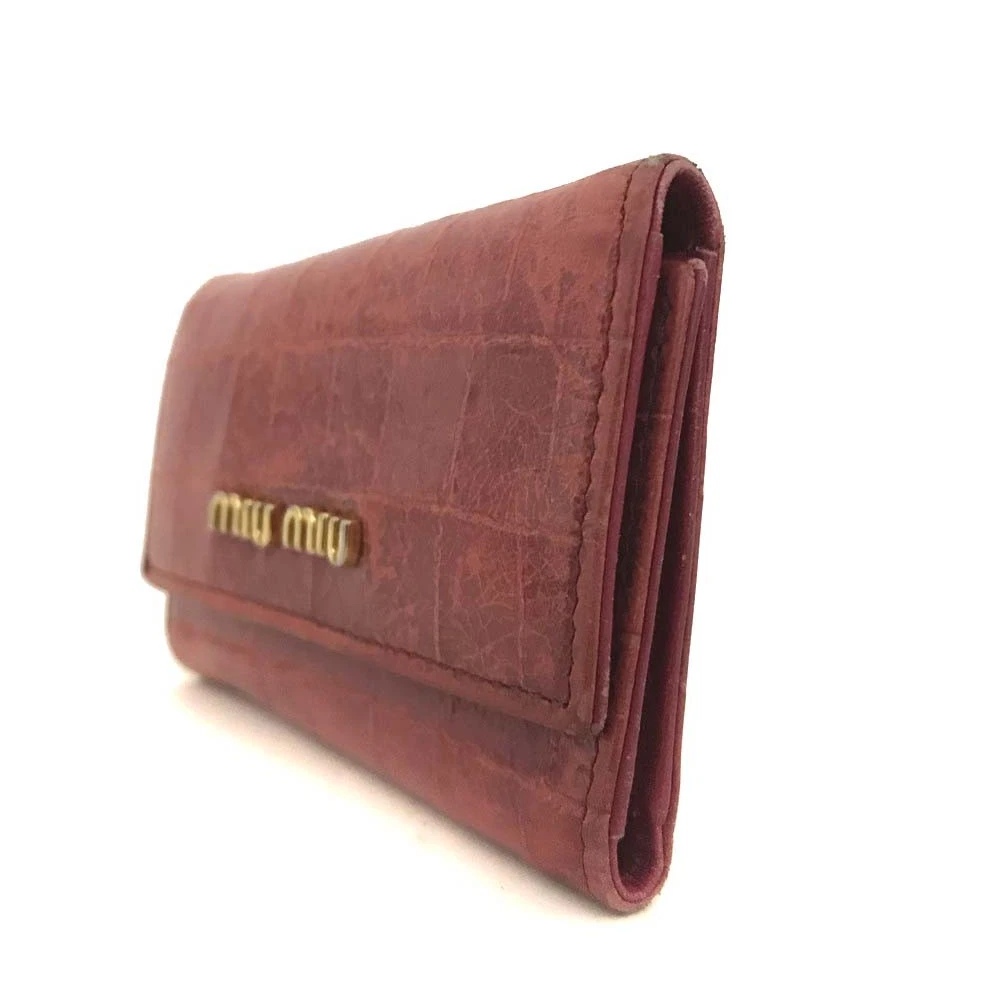 MIU MIU Logo Leather 6 Ring Key Case Pink