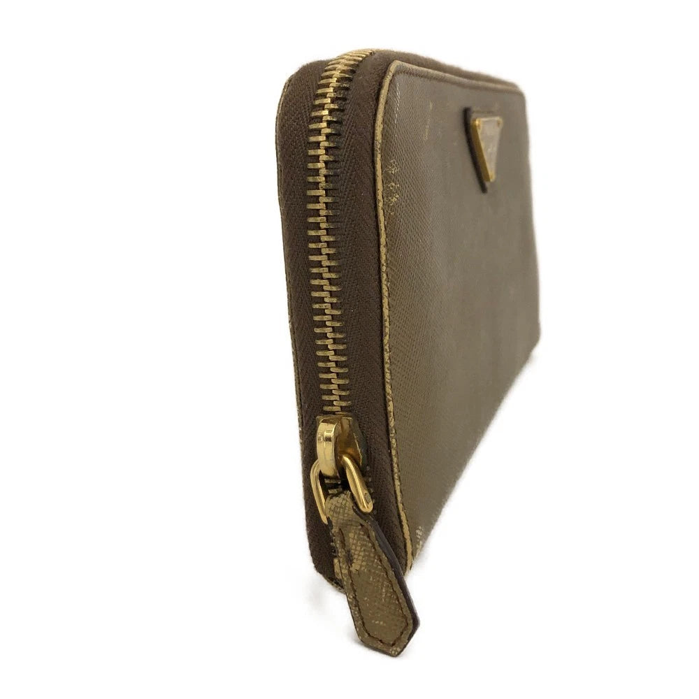PRADA Logo Plate Saffiano Leather Zip Around Long Wallet Gold/3CA1372