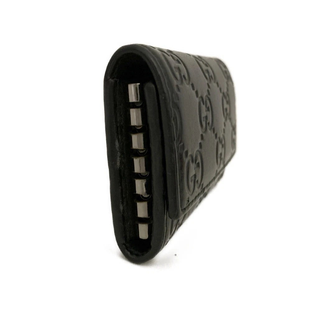 GUCCI Ssima GG Logo Leather 6 Rings Key Case Black