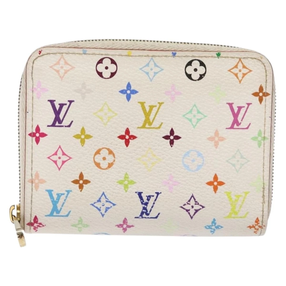 $660 2008 LOUIS VUITTON Monogram Multicolor Zippy Coin Purse Wallet White TH0098