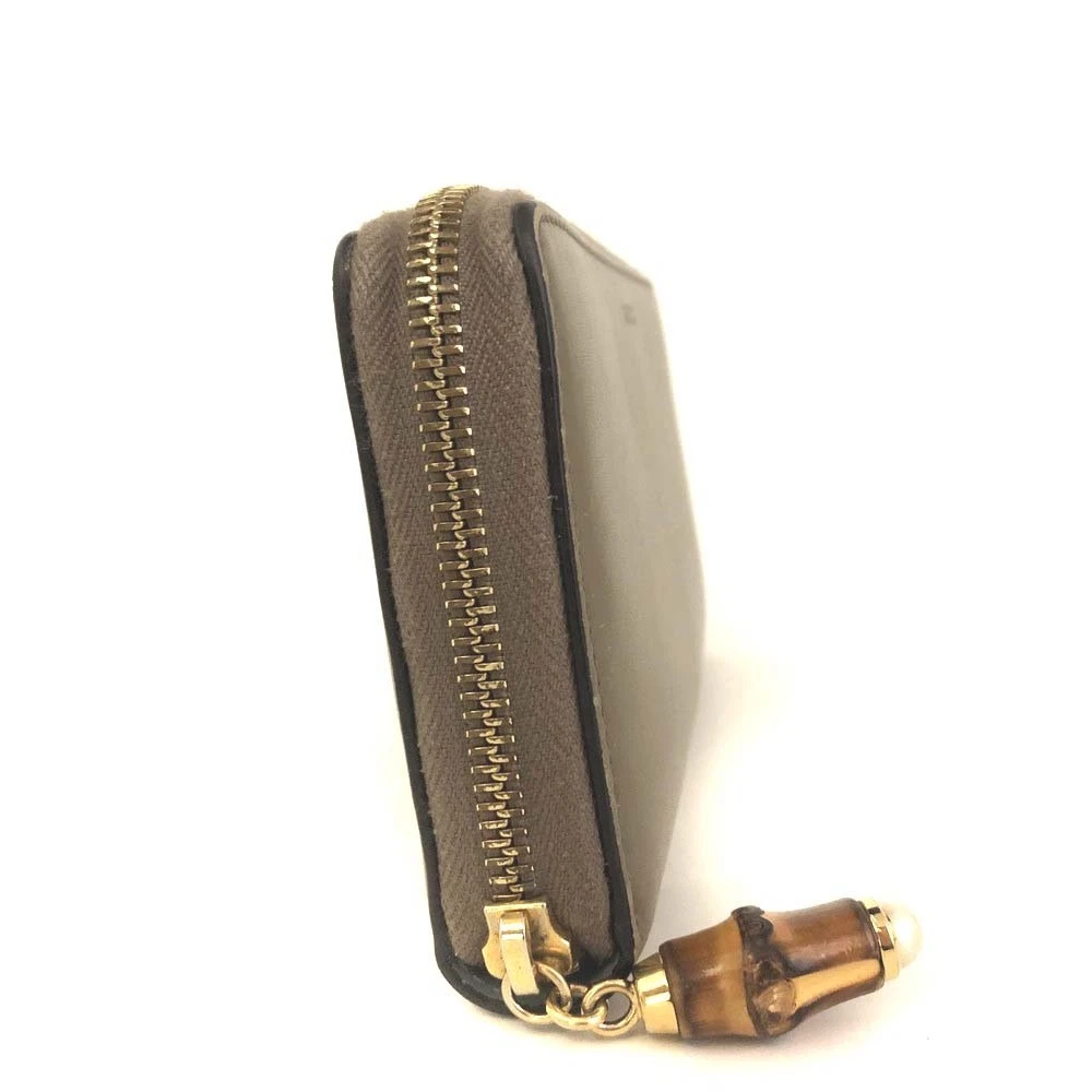 GUCCI Bamboo Pearl Leather Zip Around Long Wallet Beige/8CE0259