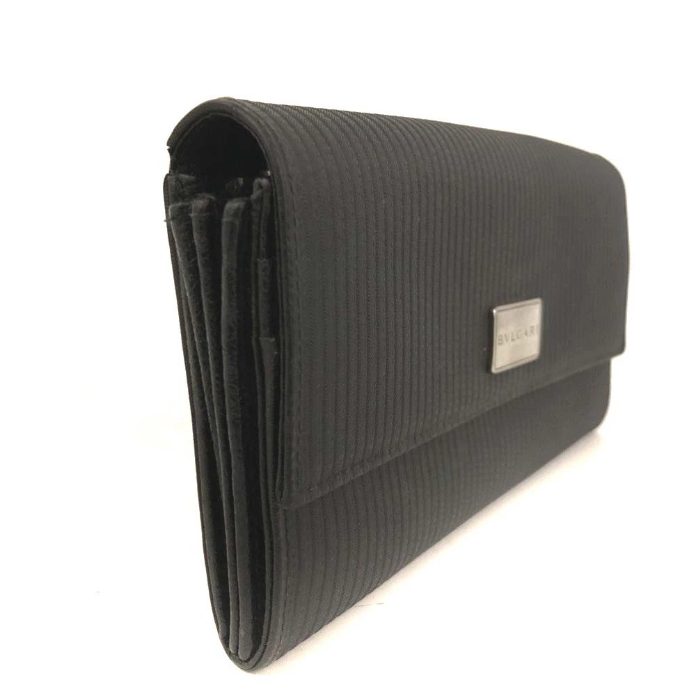 BVLGARI Millerighe PVC Bifold Long Wallet Black