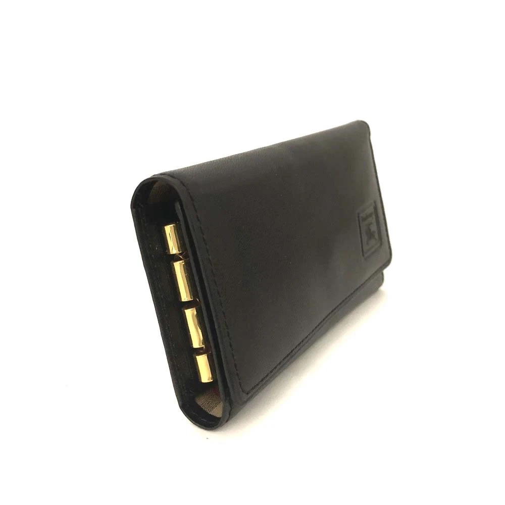 $280 Burberry House Check Leather 3 Ring Key Case Black