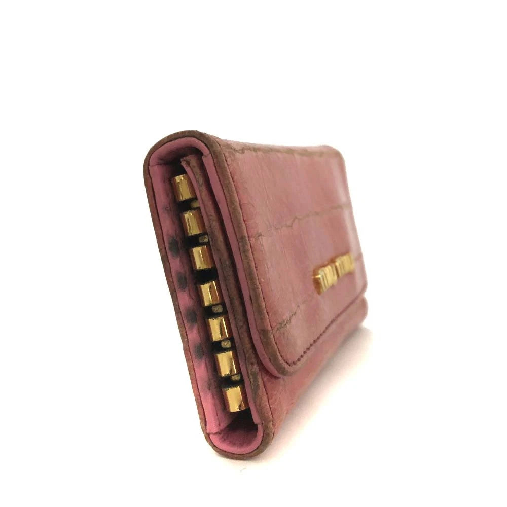 MIU MIU Logo Embossed Leather 6 Ring Key Case Pink