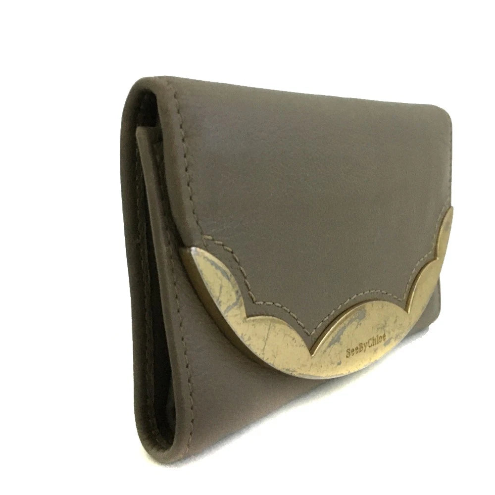 $225 See By Chloe Logo Leather Trifold Wallet Purse Gray Clutch