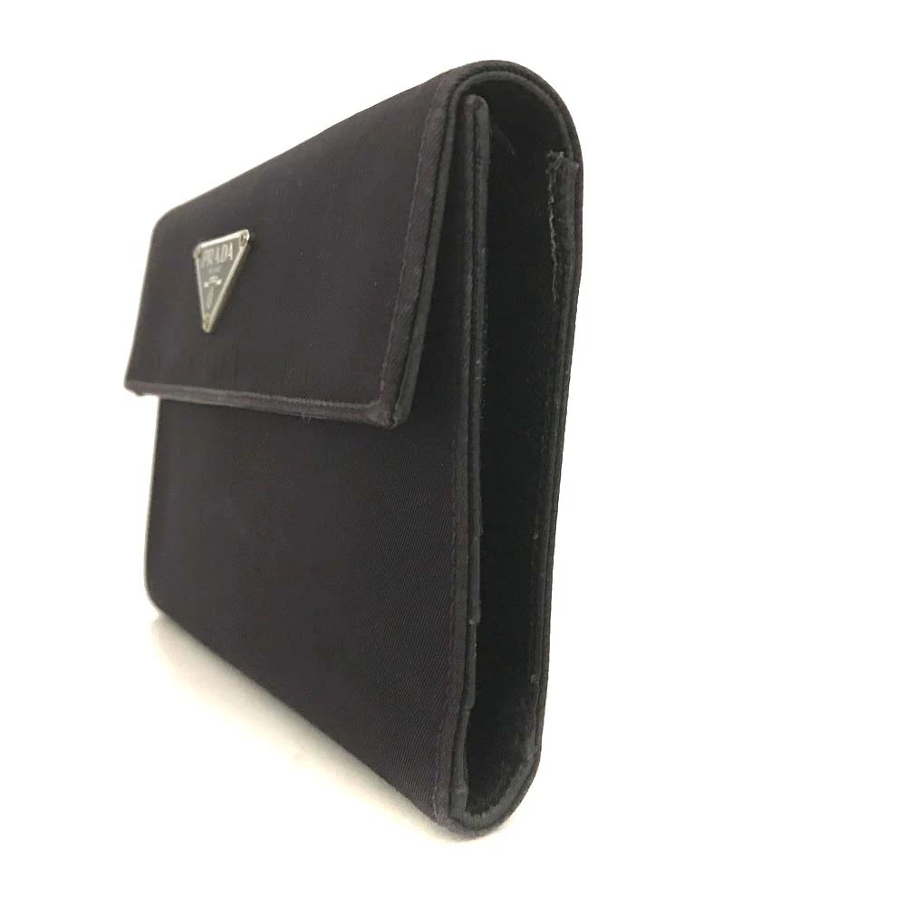 $675 PRADA Logo Plate Nylon Trifold Wallet Purple