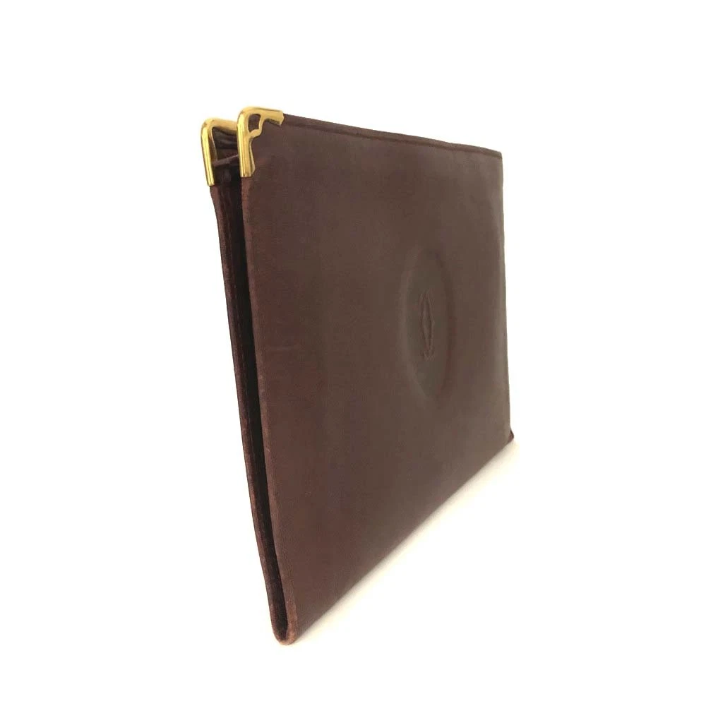 Must de Cartier Leather Cosmetic Pouch Bag Bordeaux