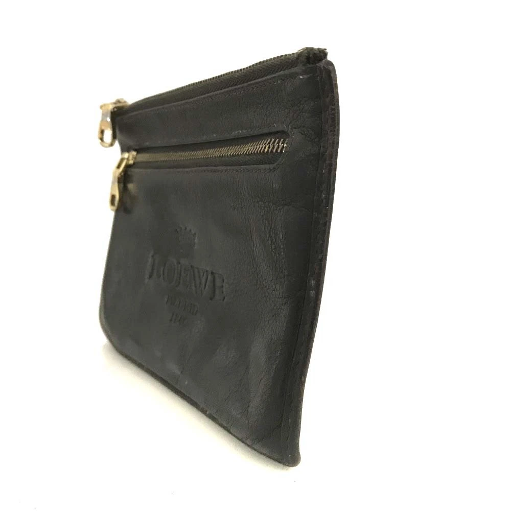 $550 LOEWE Logo Leather Cosmetic Pouch Brown