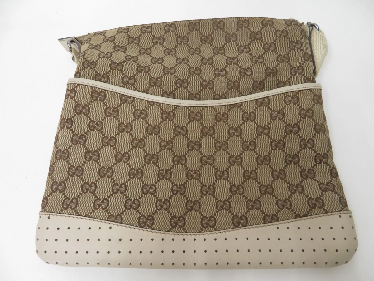 $1150 Gucci Perforated GG Leather Crossbody Messenger Bag