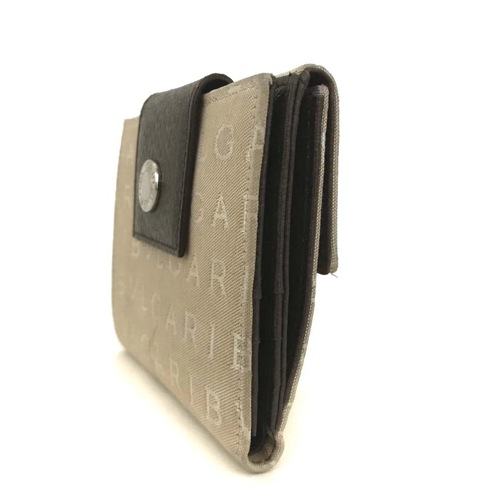 BVLGARI Logo Mania Canvas Bifold Wallet Beige