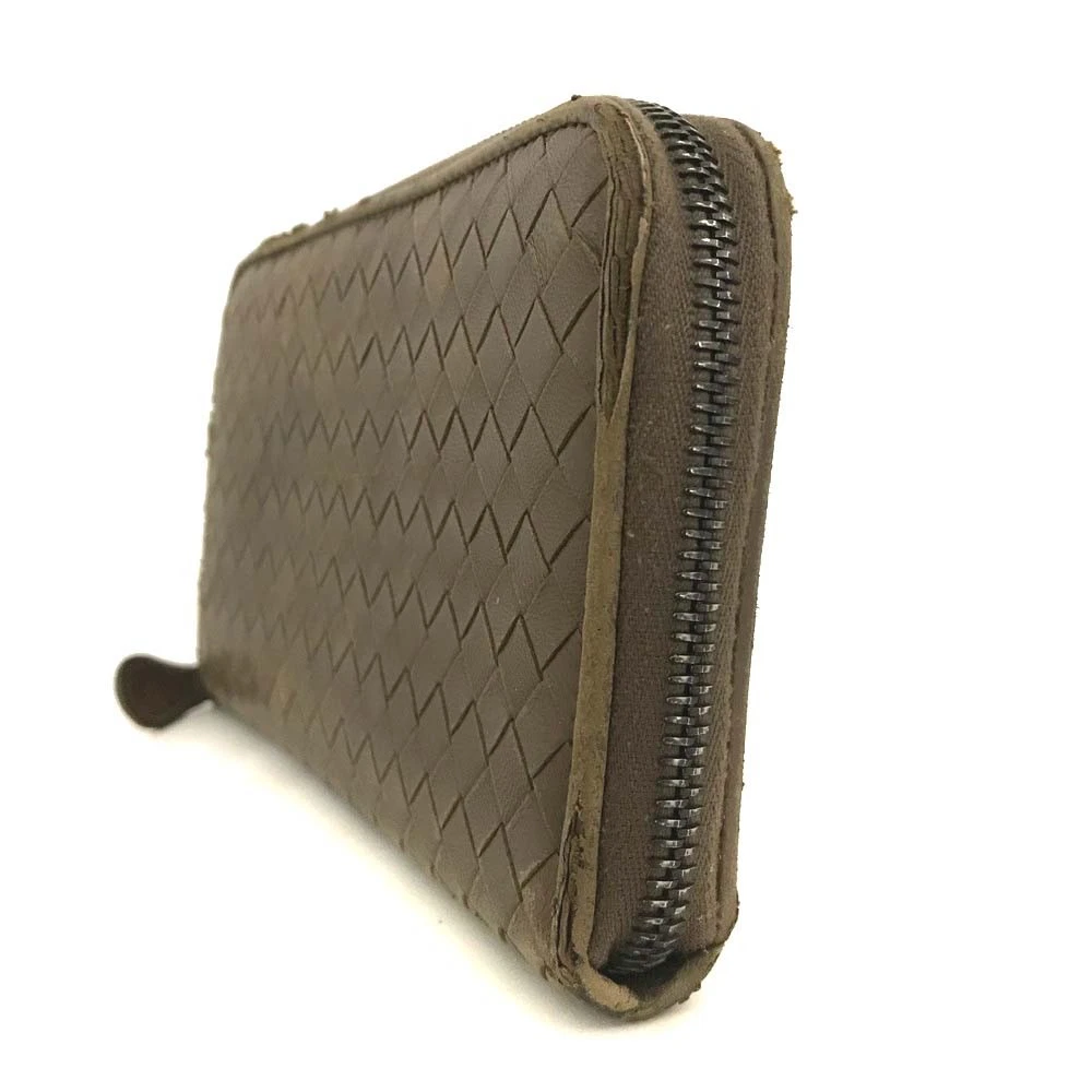 $1100 Bottega Veneta Nappa Intrecciato Zip Around Wallet Ebano Brown