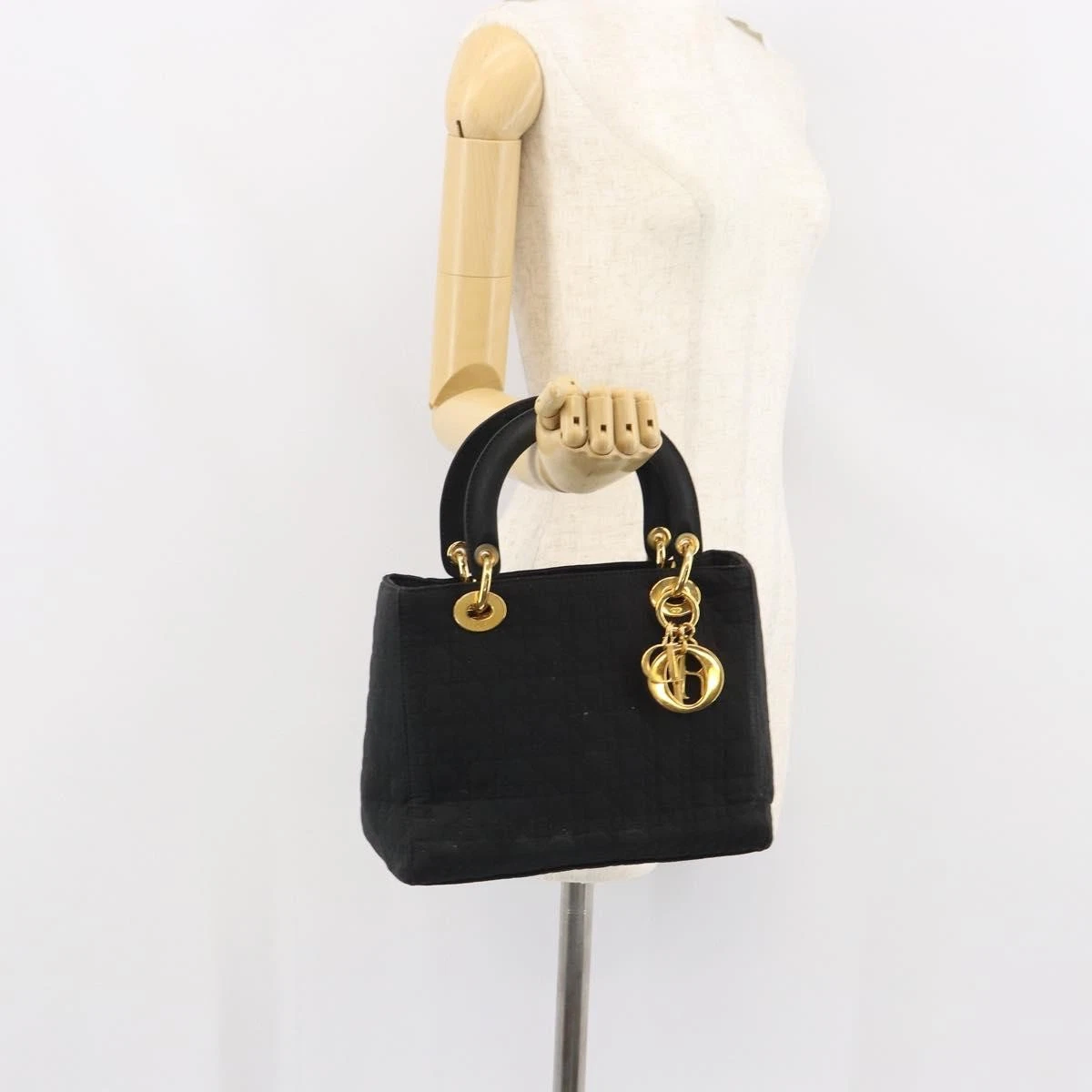$5100 Christian Dior Nylon Cannage Medium Lady Dior Black Gold