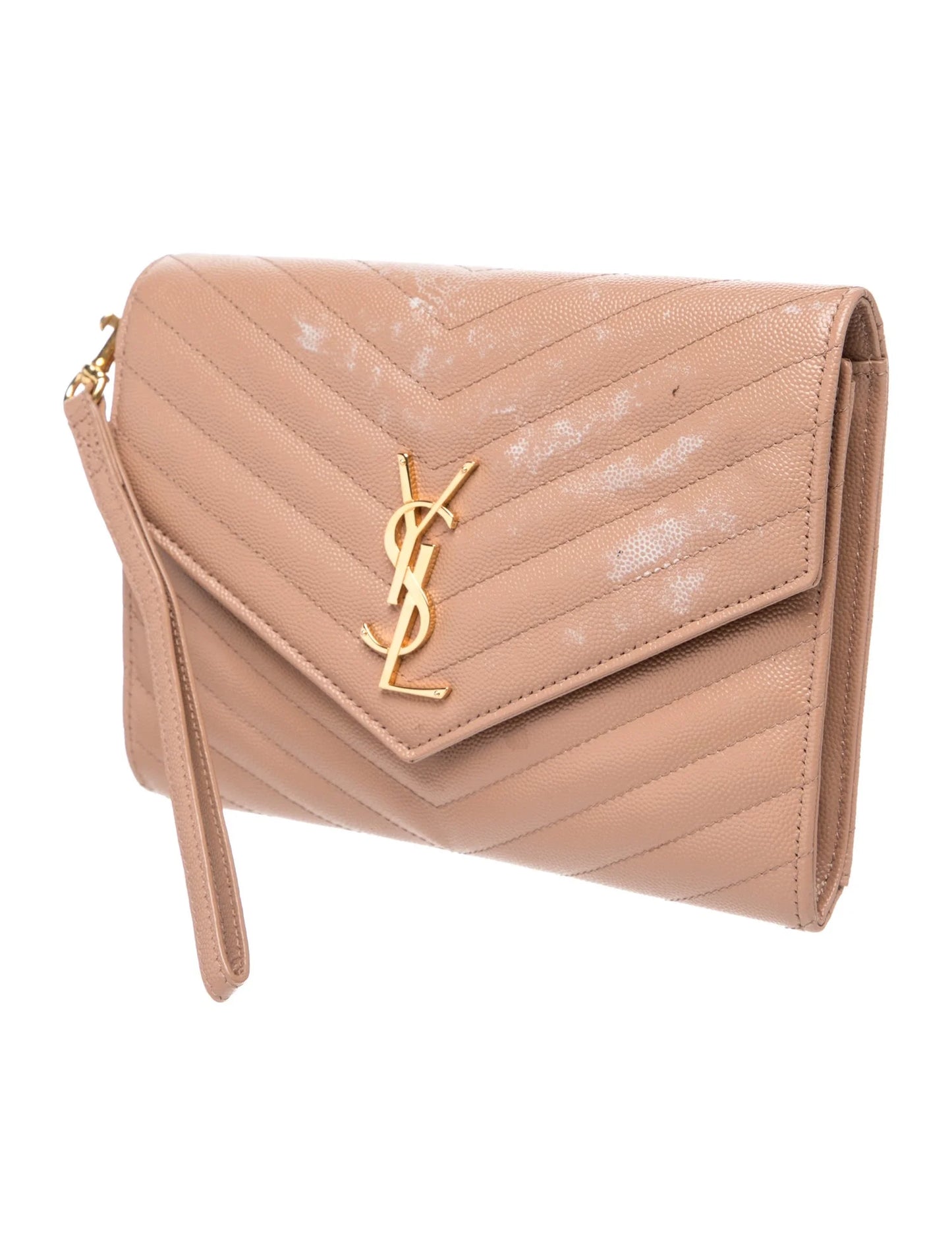 $850 2022 Saint Laurent Grain De Poudre Matelasse Chevron Monogram Envelope Clutch