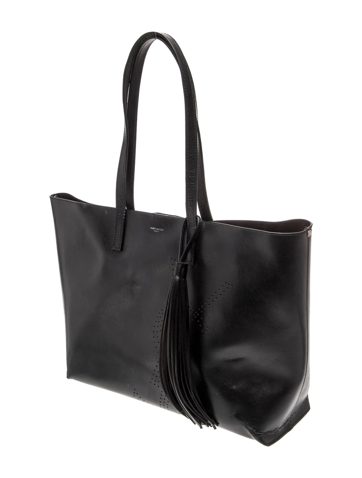 2018 Saint Laurent Vintage Calfskin Perforated East West Shopping Tote Black