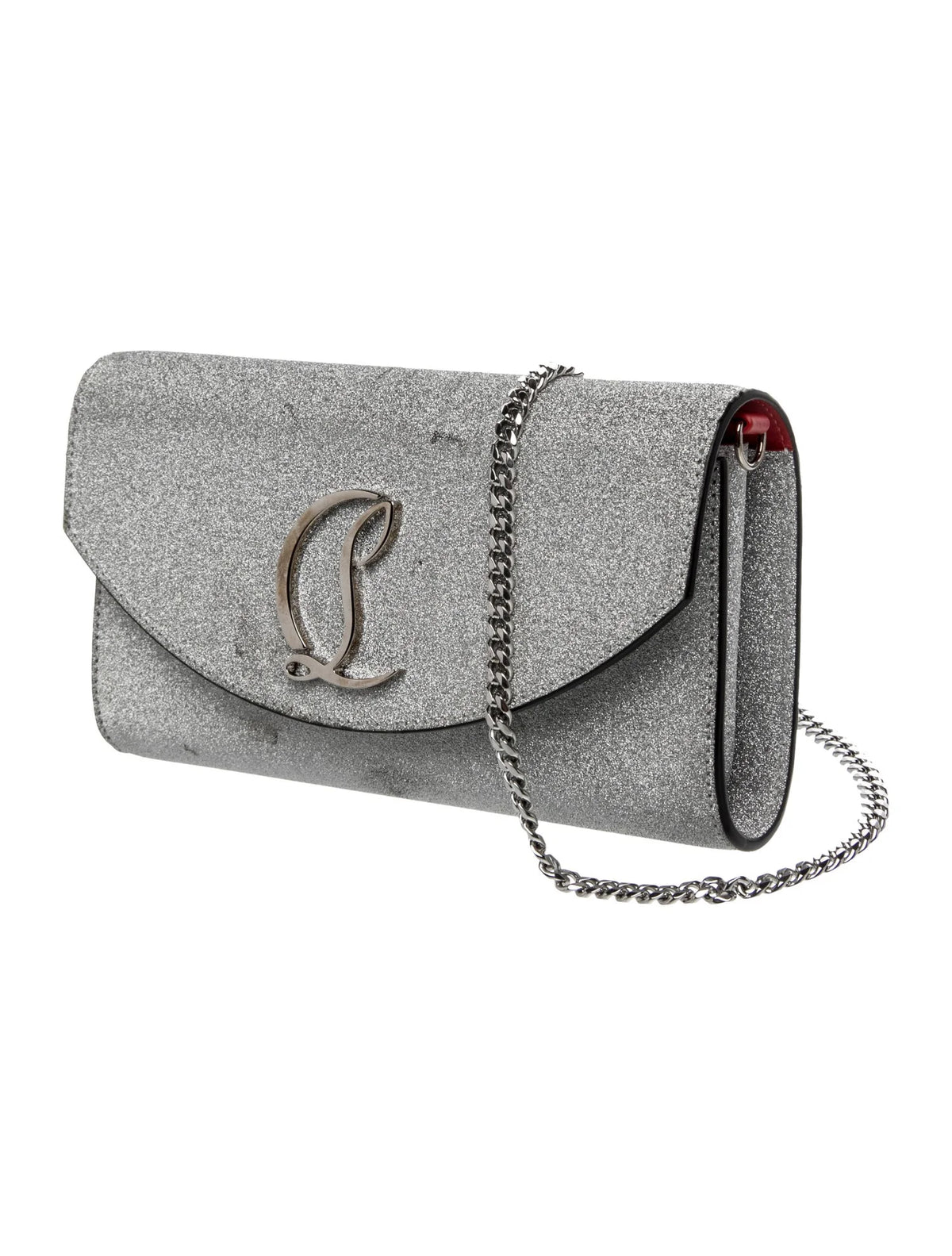 Christian Louboutin Glitter Calfskin Loubi54 Crossbody Clutch Silver 10021112