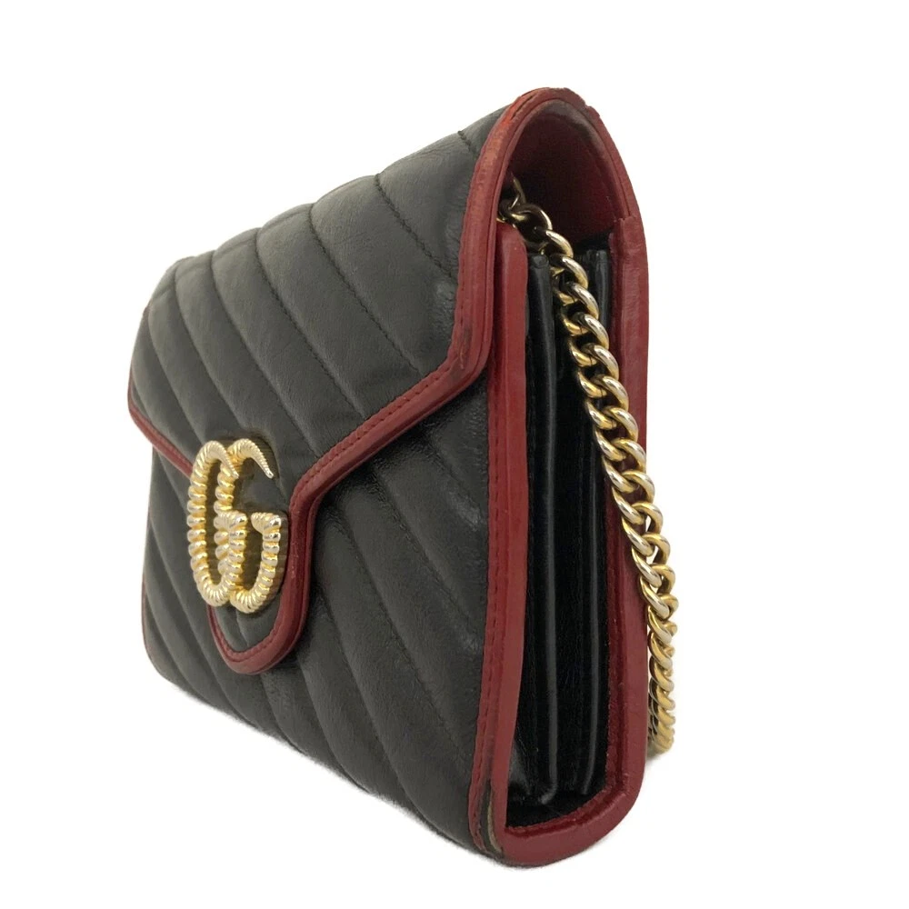 $2100 GUCCI GG Marmont Quilted Leather Chain Shoulder Bag Black