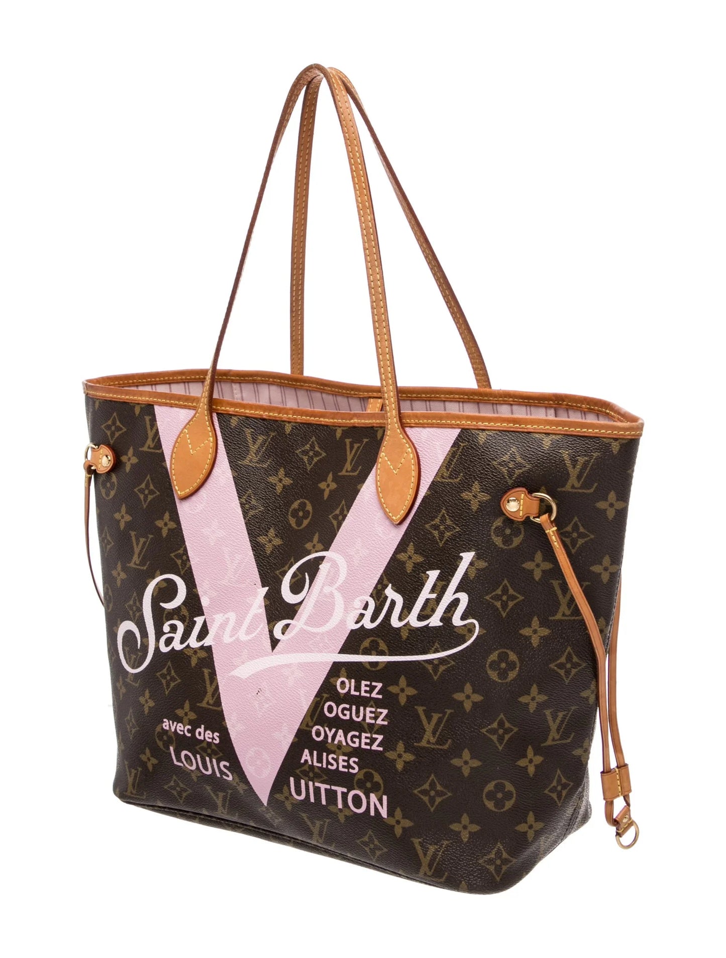 $2800 2015 Louis Vuitton Monogram Saint Barth V Neverfull MM Light Pink