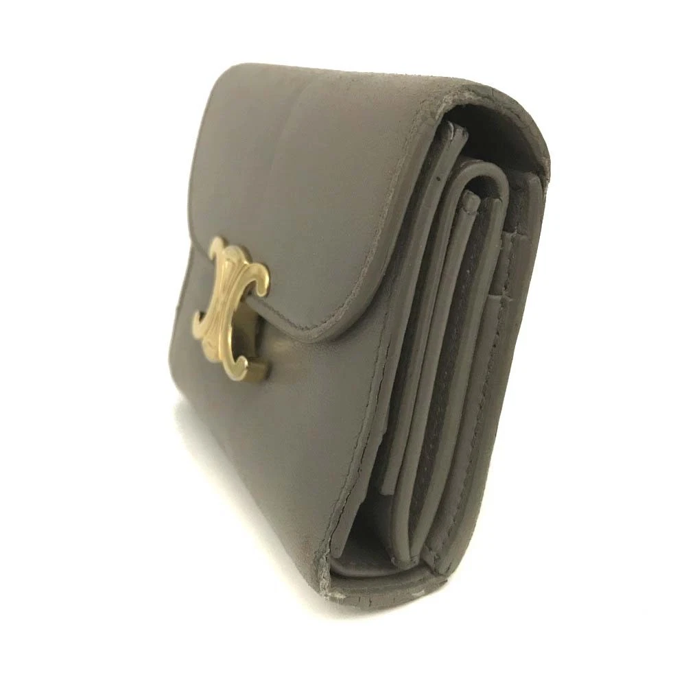 $560 CELINE Triomphe Leather Trifold Wallet Gray