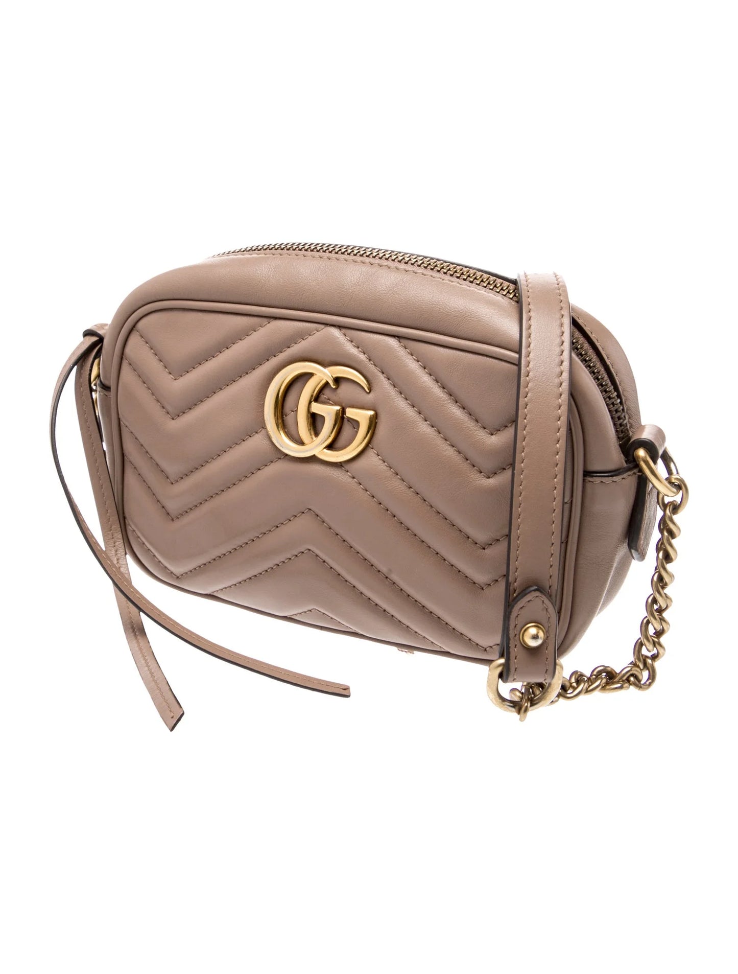 $1800 Gucci Calfskin Matelasse Mini GG Marmont Chain Shoulder Bag Porcelain Rose