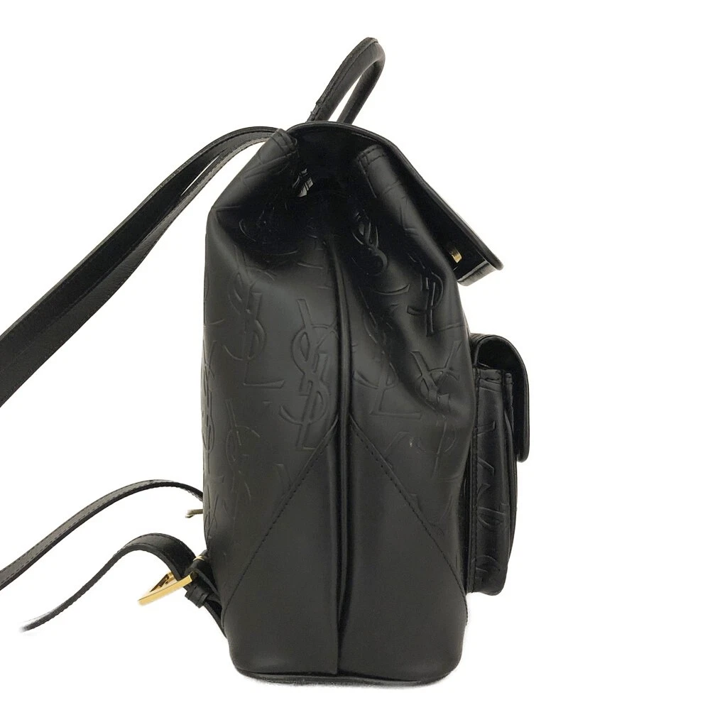 $2150 Yves Saint Laurent Cassandra Embossed Leather Backpack Black