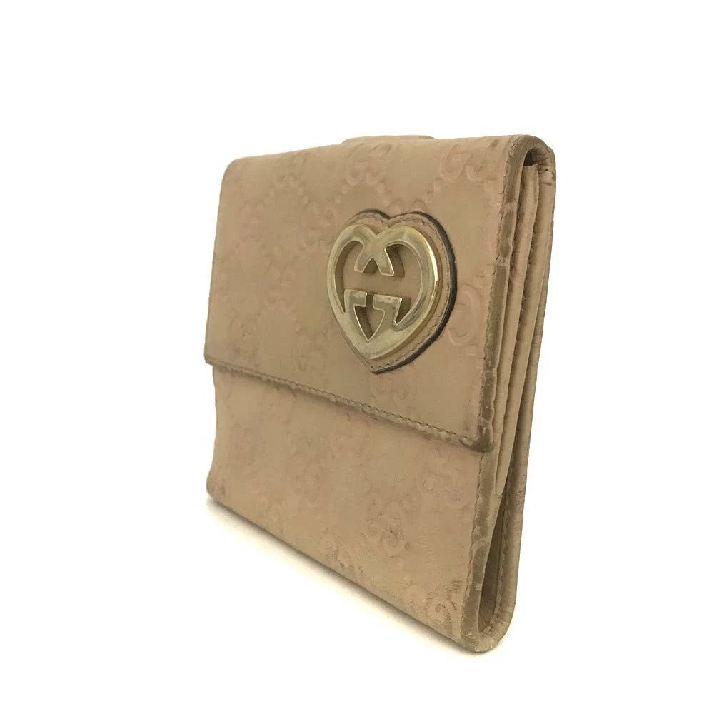 $590 GUCCI Lovely Heart GG Logo Leather Bifold Wallet Beige