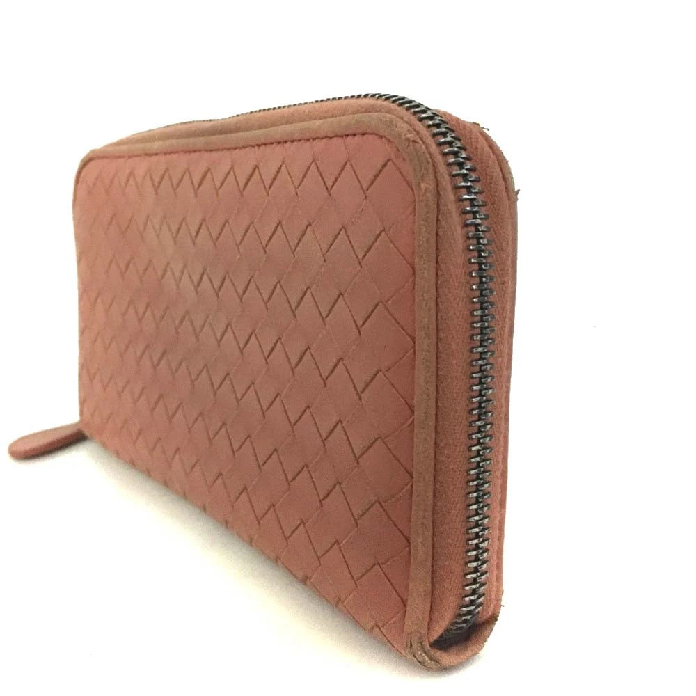 $980 Bottega Veneta Intrecciato Lambskin Zip Around Wallet Pink