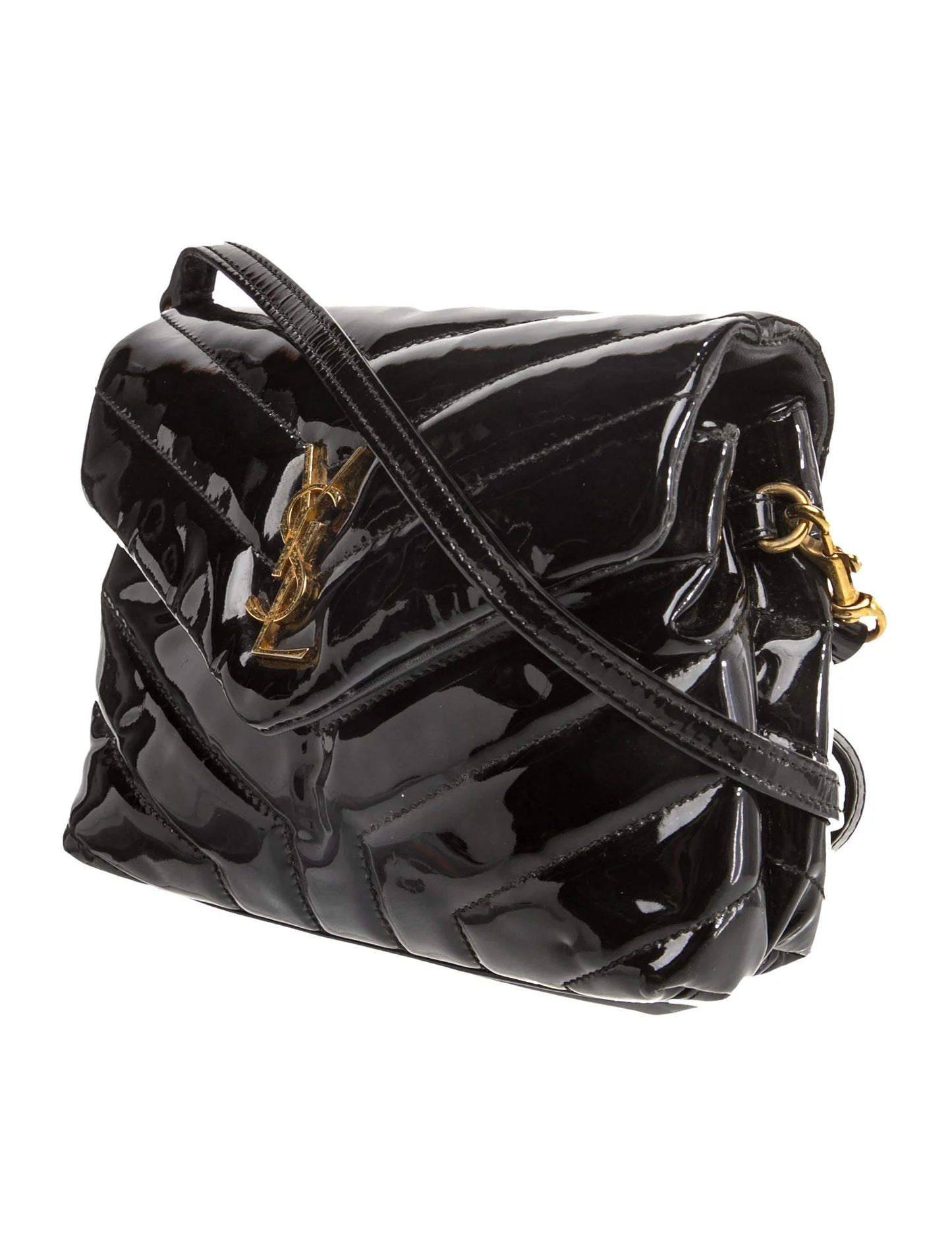 $1950 Saint Laurent Patent Y Quilted Monogram Toy Loulou Crossbody Bag Black