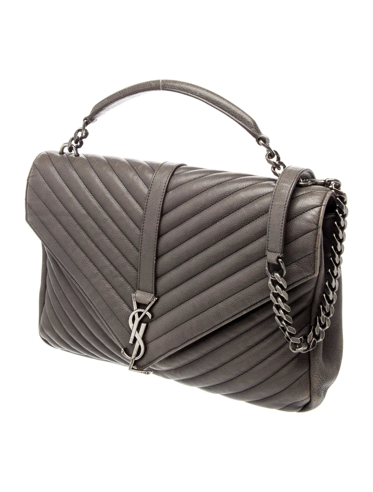 $2850 Saint Laurent Large Monogram Quilted Chevron College Bag YSL 10021304