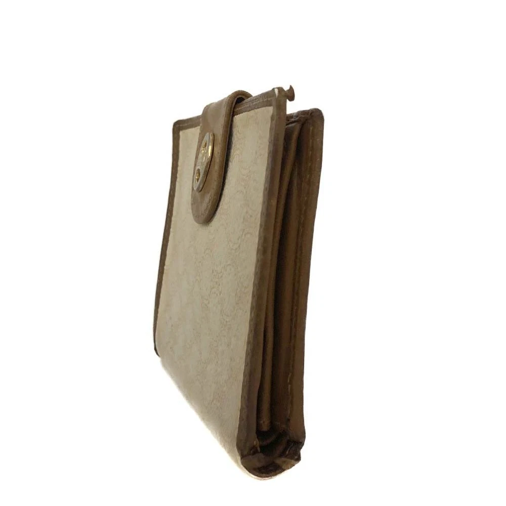 $515 CELINE Macadam Coated Canvas Bifold Wallet Beige White