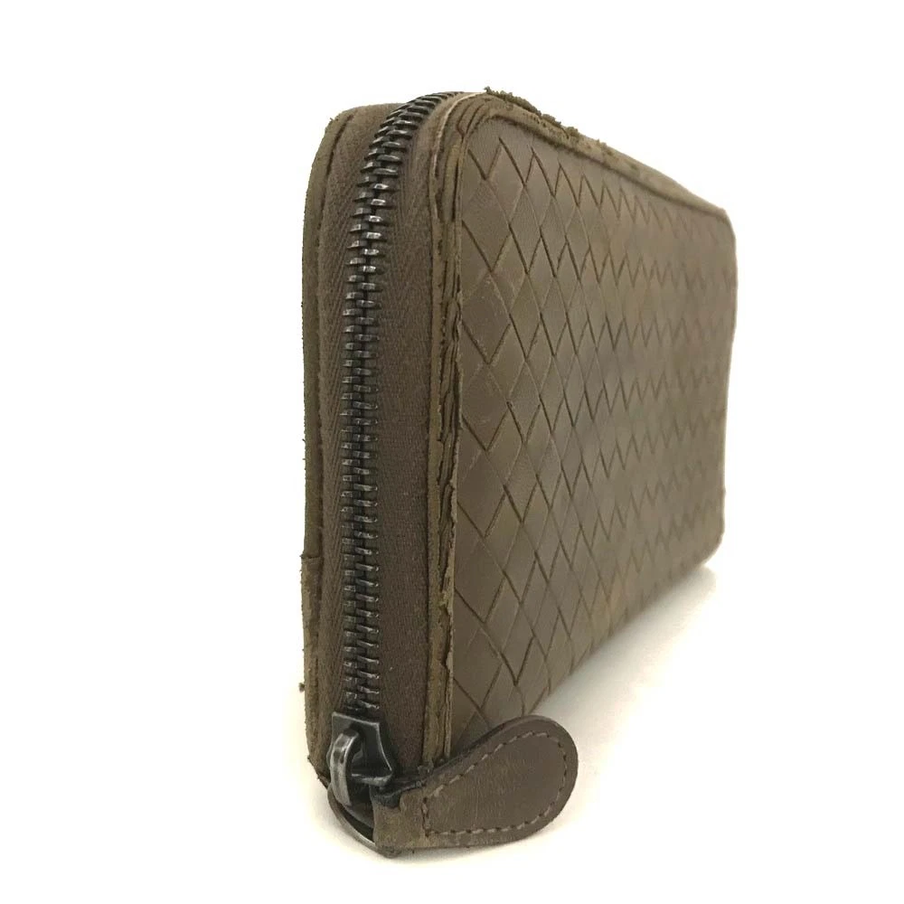 $1100 Bottega Veneta Nappa Intrecciato Zip Around Wallet Ebano Brown