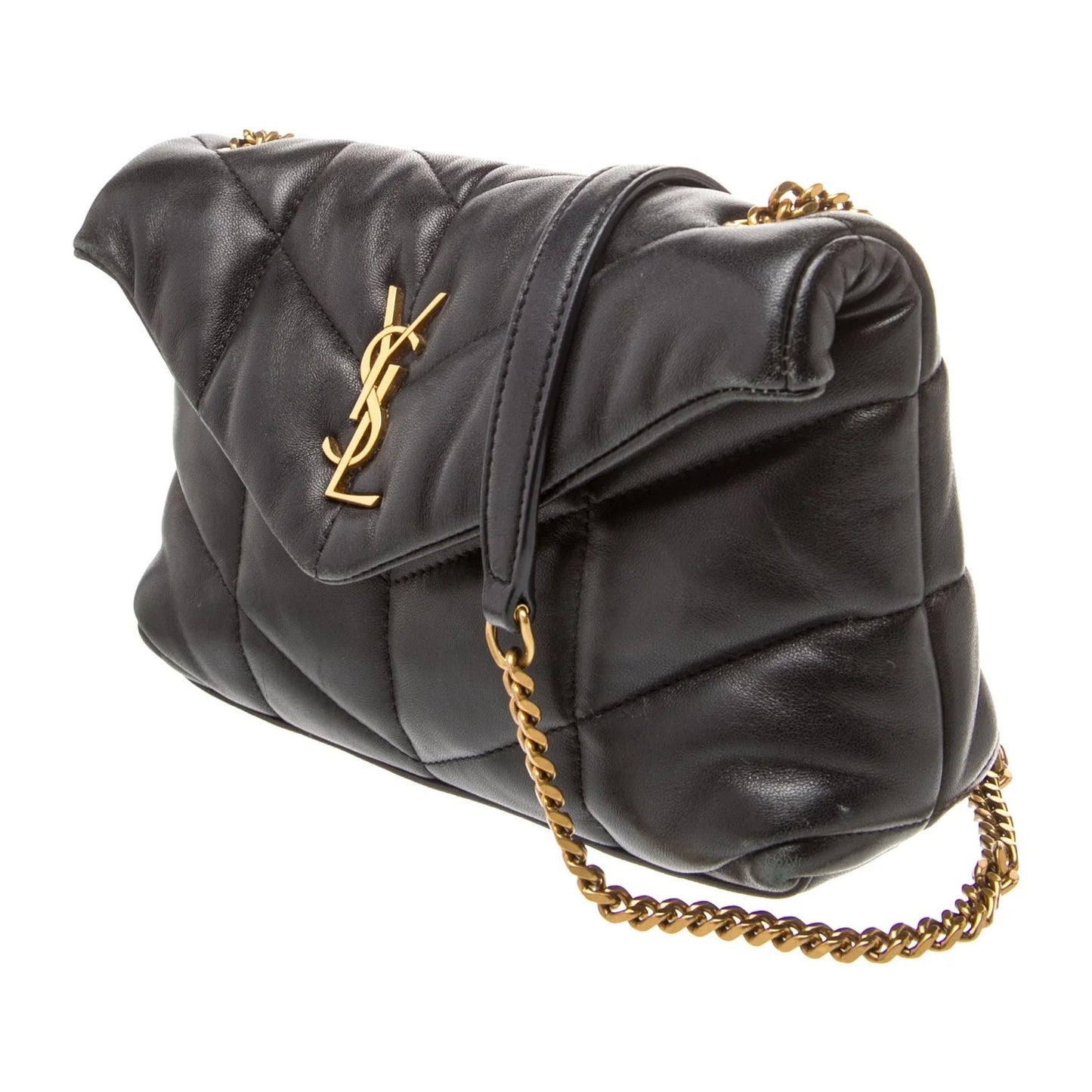 $2490 2022 Saint Laurent Lambskin Quilted Toy Loulou Puffer Monogram Chain Satchel Black