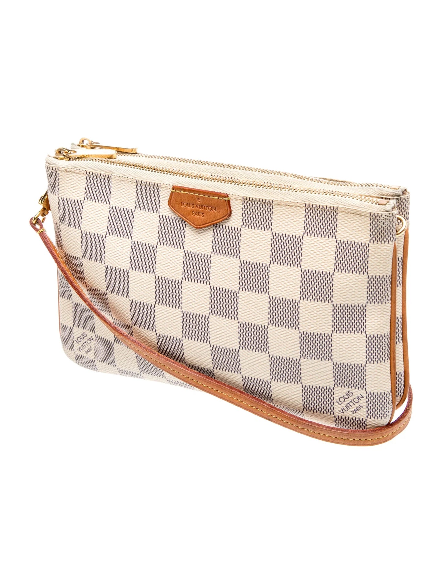 $1350 Louis Vuitton Damier Azur Double Zip Pochette