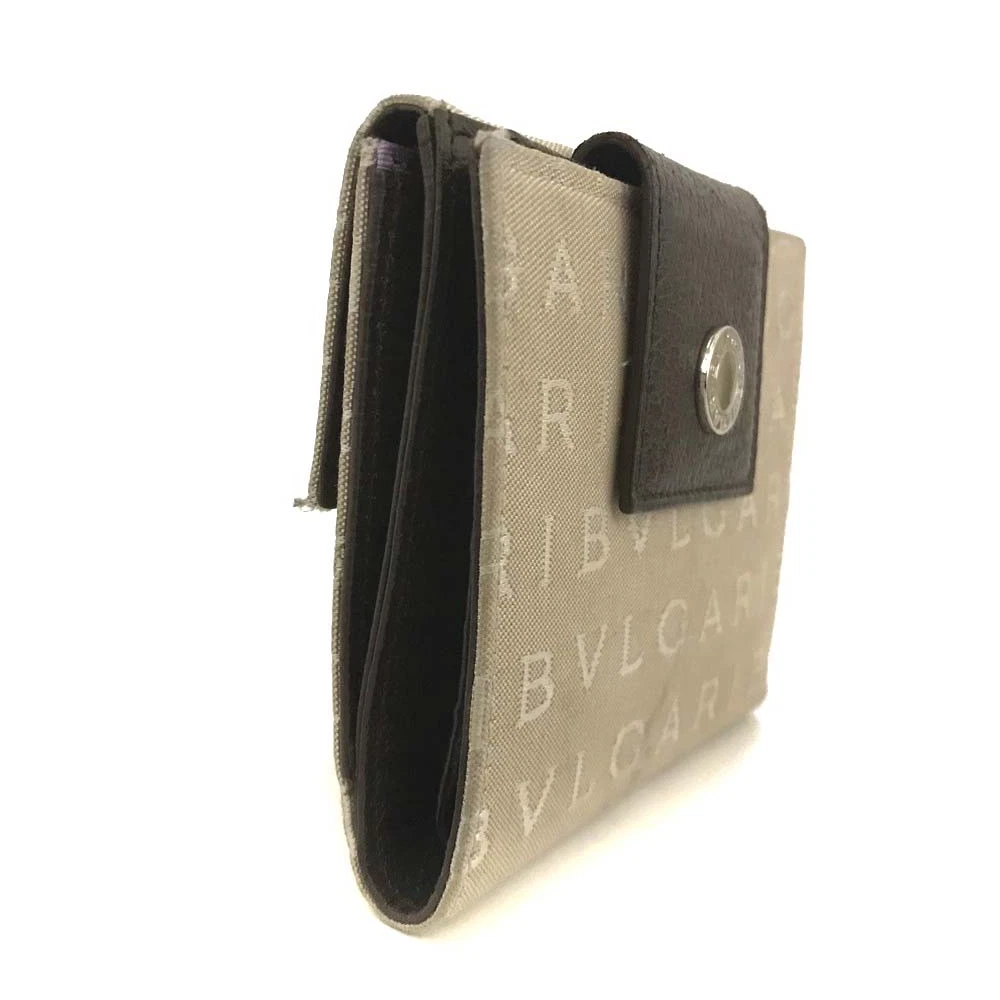 BVLGARI Logo Mania Canvas Bifold Wallet Beige