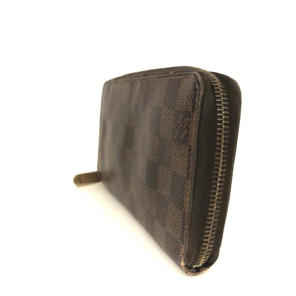 $915 2012 Louis Vuitton Damier Ebene Zippy Zip Around Long Wallet Purse Brown CA0132
