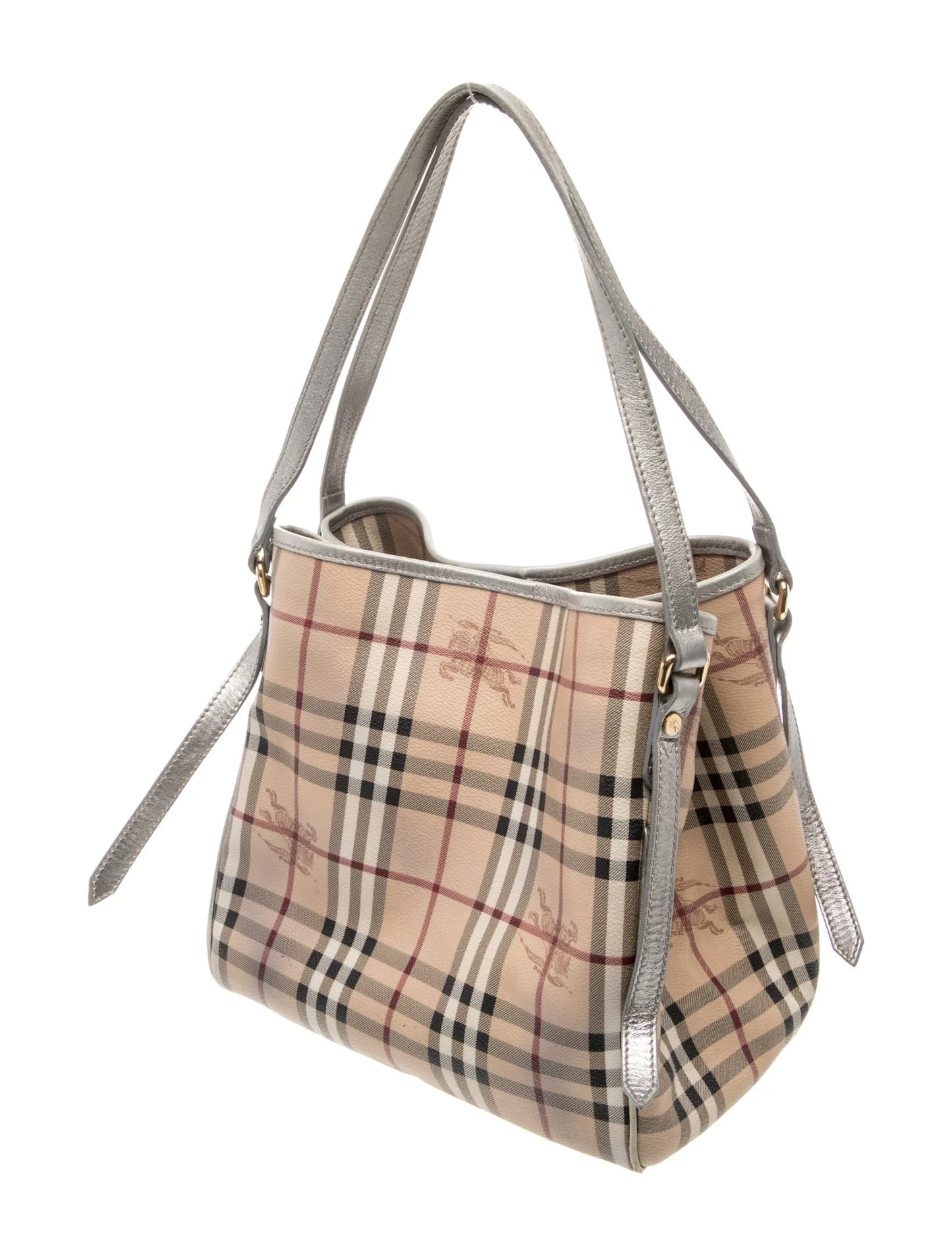 $895 Burberry Haymarket Check Small Canterbury Tote Silver