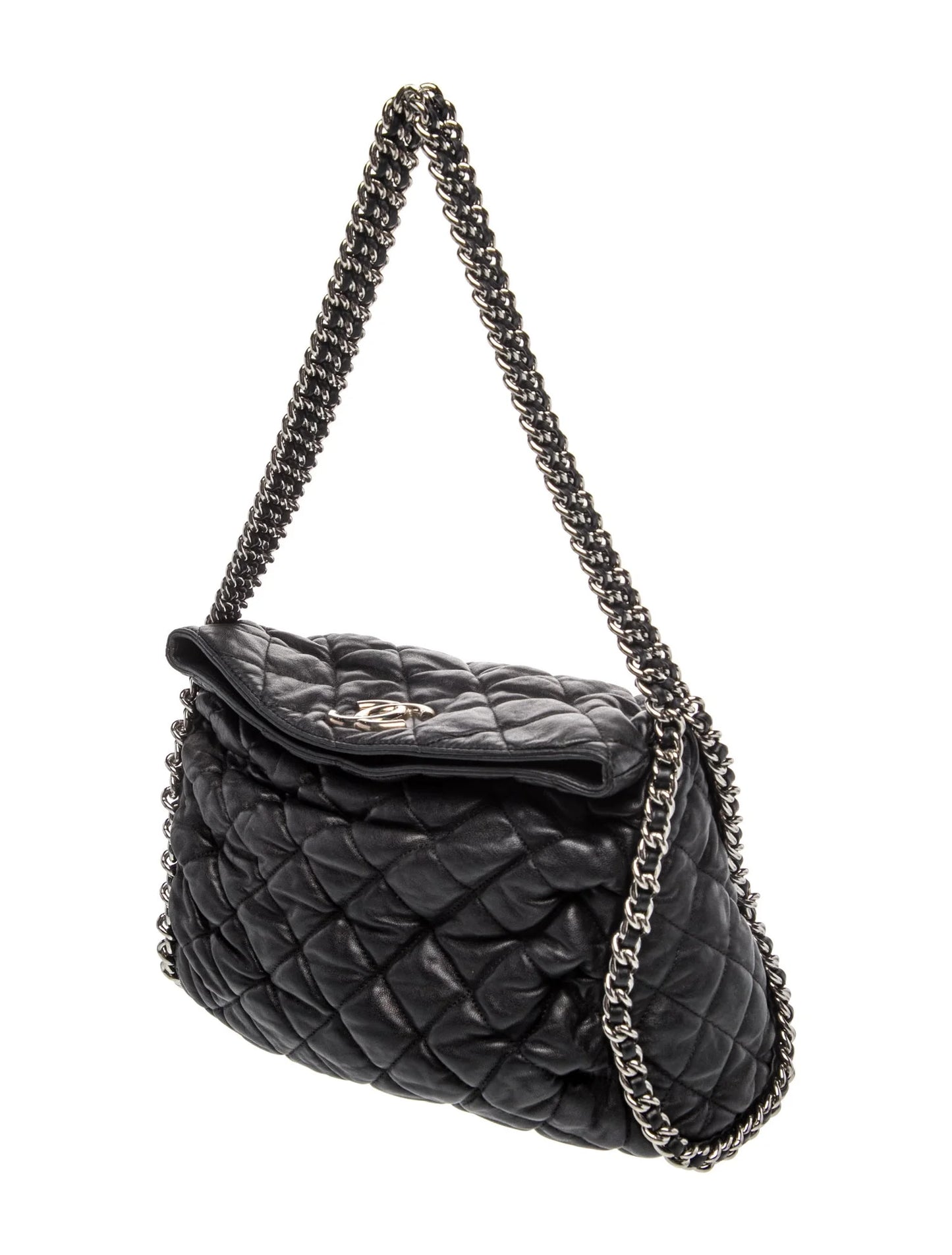 $3320 2011 Chanel Quilted Chain Me Hobo Black Chain Around