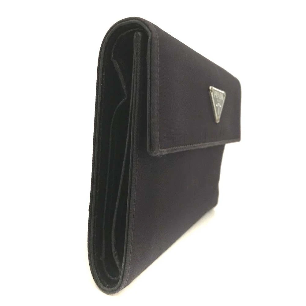 $675 PRADA Logo Plate Nylon Trifold Wallet Purple