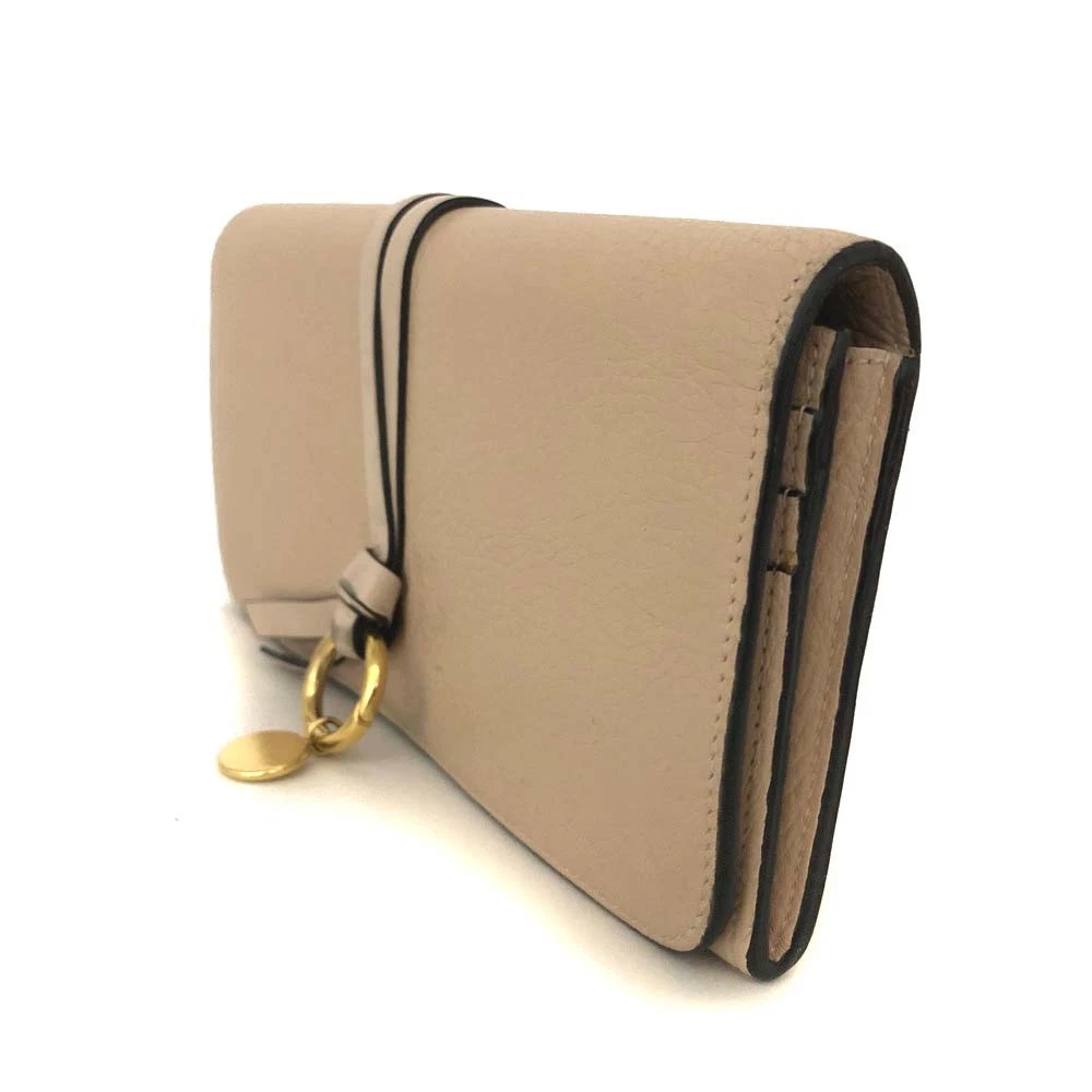 $535 Chloe Alphabet Leather Long Bifold Wallet Purse Beige