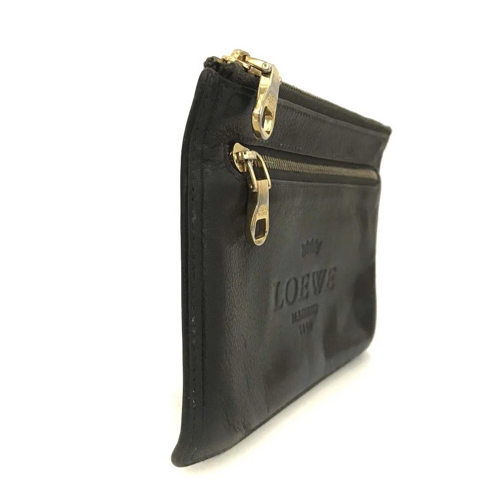 $550 LOEWE Logo Leather Cosmetic Pouch Brown