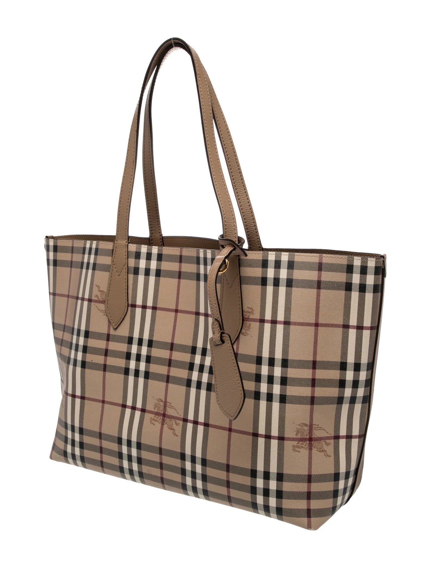 $995 Burberry Grainy Calfskin Haymarket Check Medium Reversible Tote