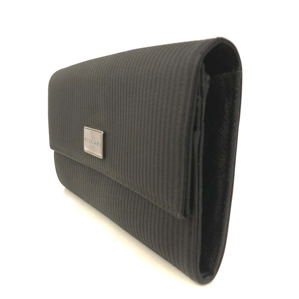 BVLGARI Millerighe PVC Bifold Long Wallet Black