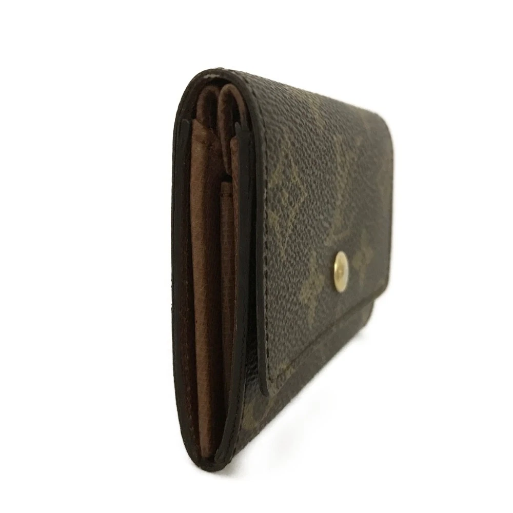 $440 Louis Vuitton Monogram Porte Monnaie Plat Coin Purse Wallet Brown 883RA