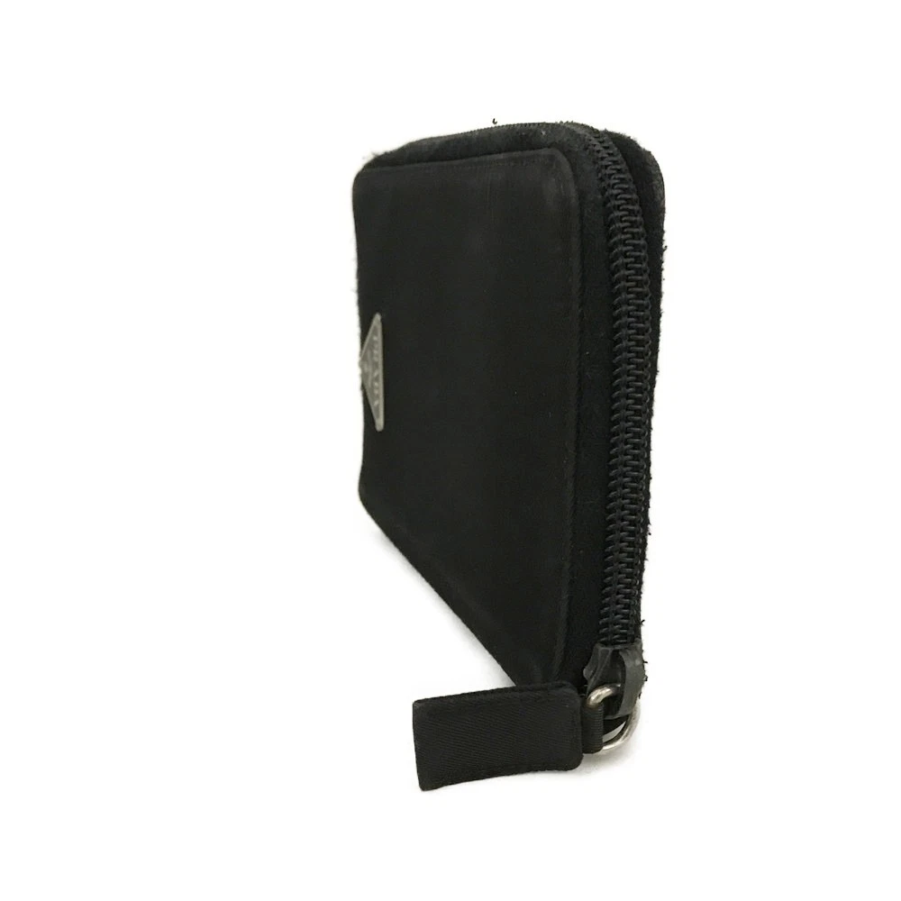 $480 PRADA Tessuto Nylon Logo Plate Zippy Bifold Wallet Black